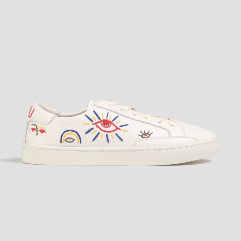 Soludos Ibiza Look Embroidered Evil Eye Leather Sneakers Shoes